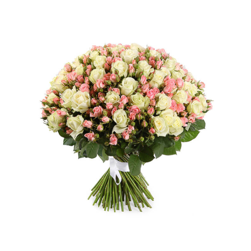 Купить на заказ Букет из 101 белой розы (микс) с доставкой в Байконуре